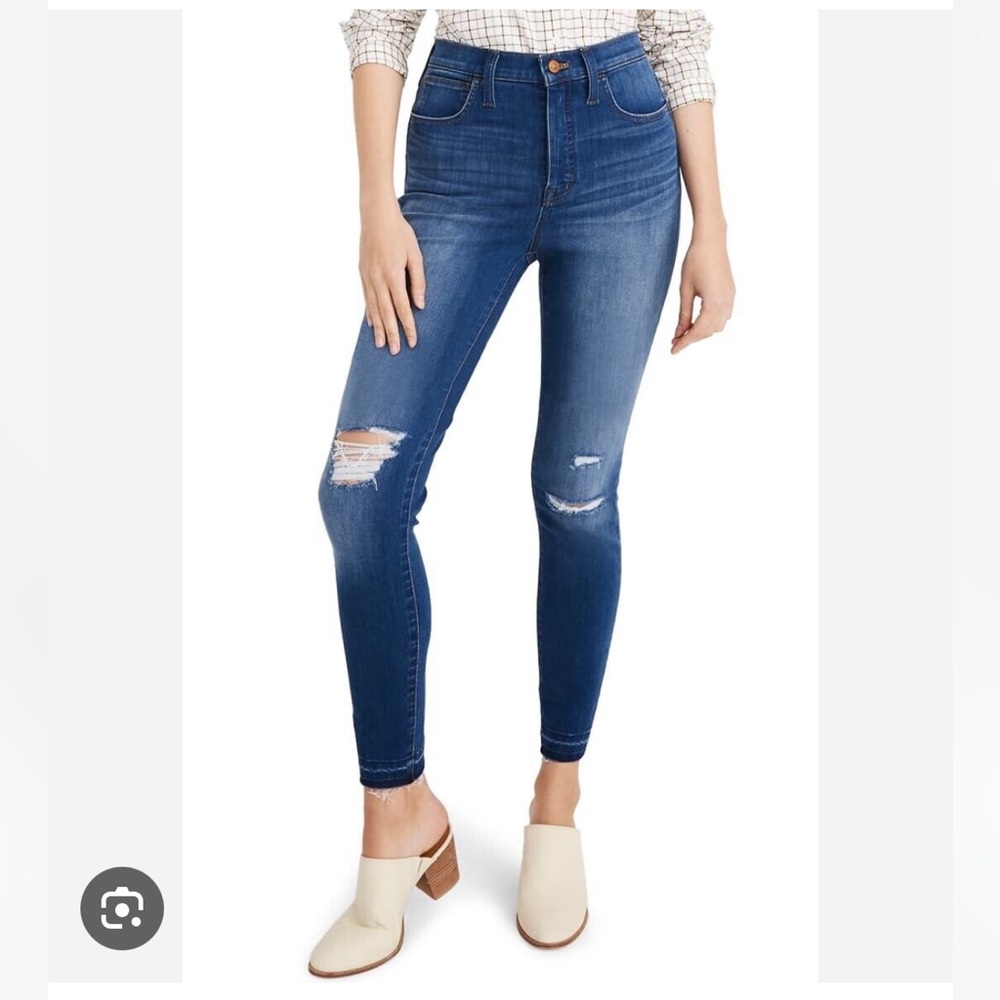 Madewell Ripped 10" High Waist Crop Skinny Jeans - Blue Wash size 27